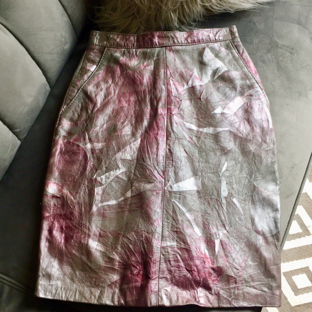 Vintage Grey Metallic Leather Skirt size 8